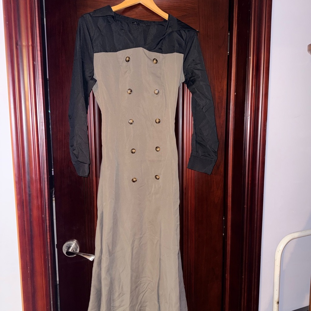 SHEIN Black and Olive Double-Breasted Long Sleeve Dress